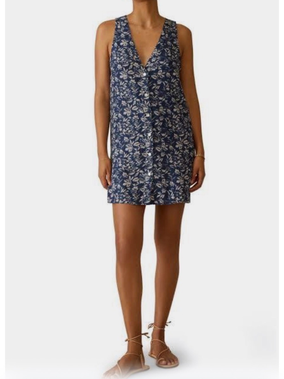 Faherty Alston Linen Button-Up Minidress in the "Juniper Ikat Floral"